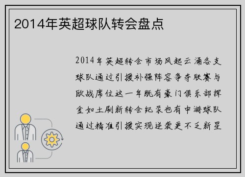 2014年英超球队转会盘点
